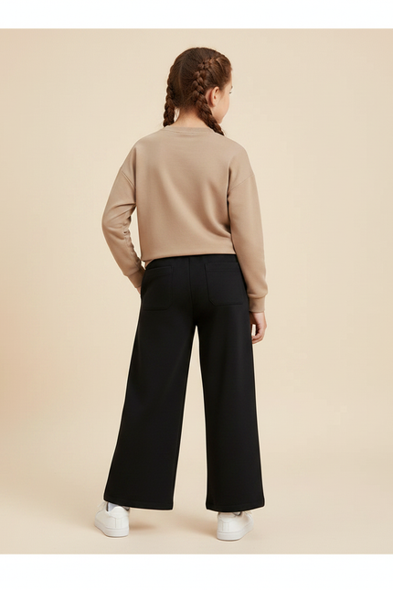 Pantalon Fluide Fille Noir Palazzo Coton - Molleton - vue 2
