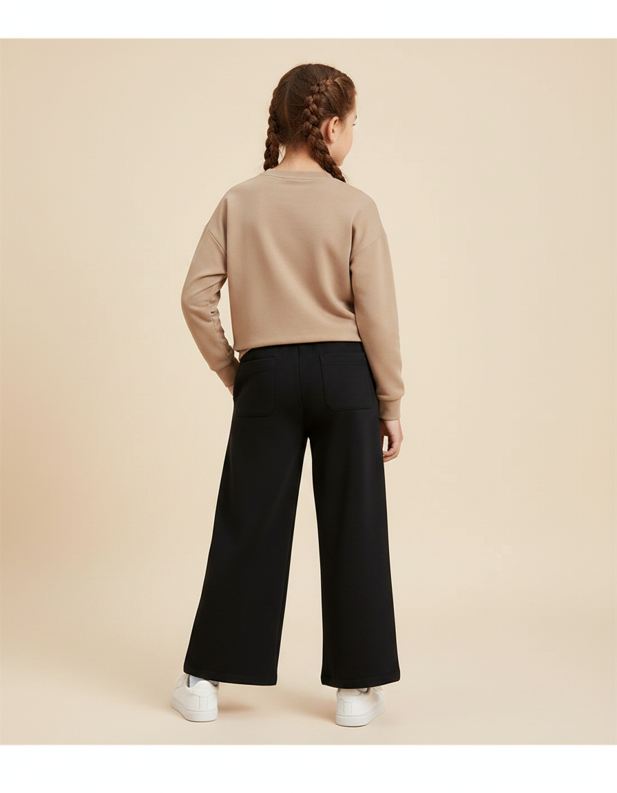 Pantalon Fluide Fille Noir Palazzo Coton - Molleton - vue 2