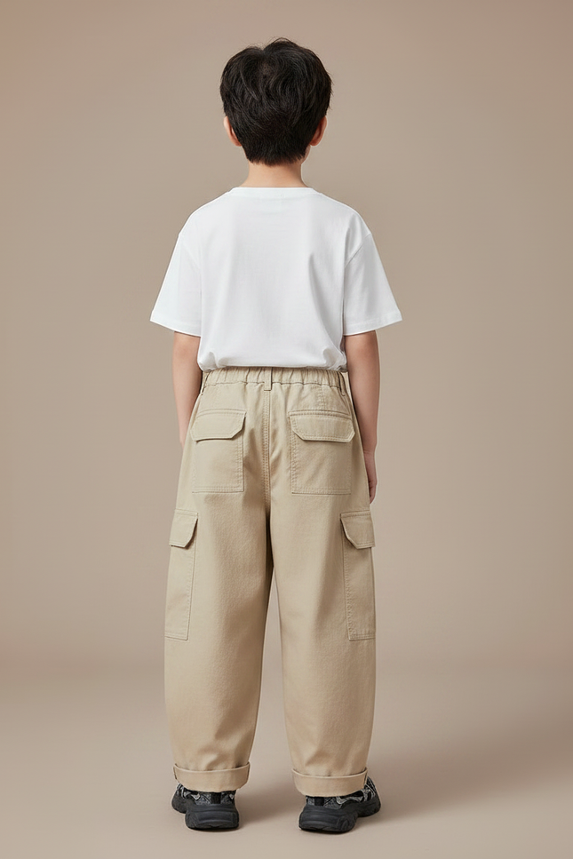 Pantalon Fluide Kaki Ample Cargo Coton Enfant - Toile - vue 2