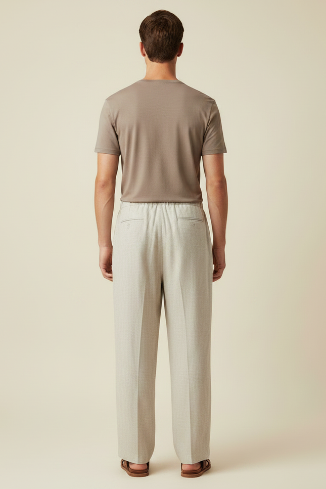 Pantalon Fluide Beige Large Décontracté Lin Homme - vue 2