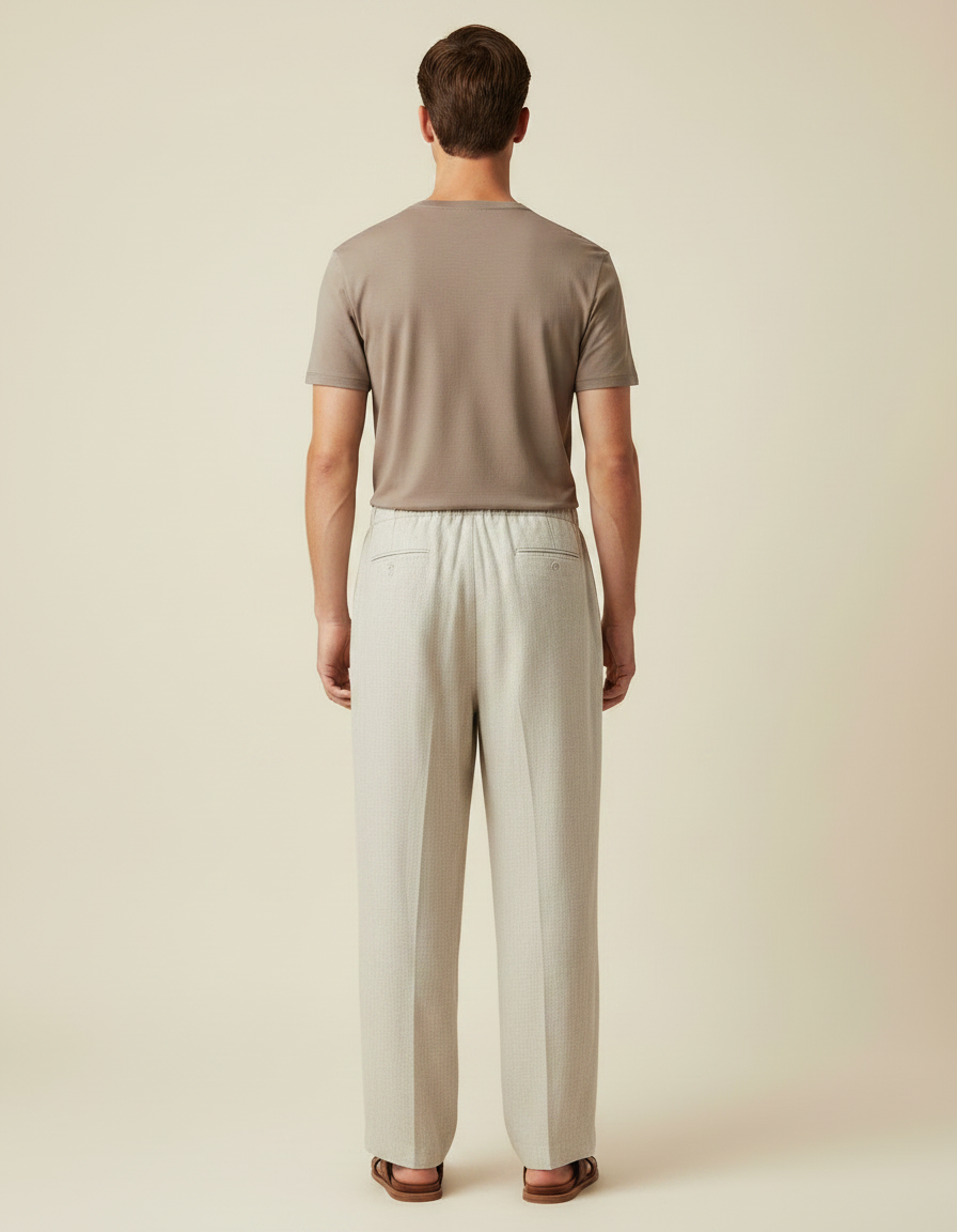 Pantalon Fluide Beige Large Décontracté Lin Homme - vue 2