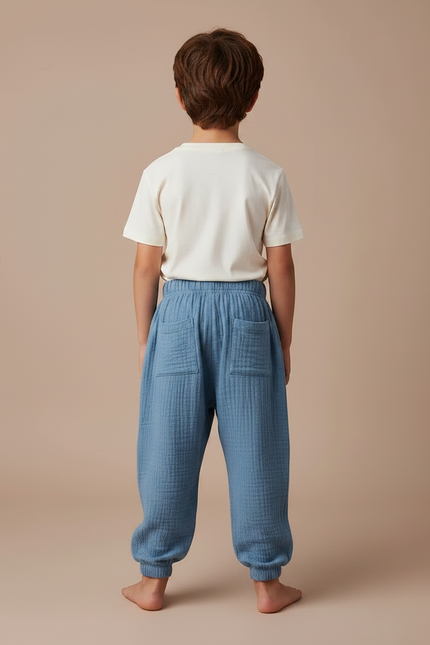 Pantalon Fluide Bleu Ciel Coton Ample Décontracté Enfant - vue 2