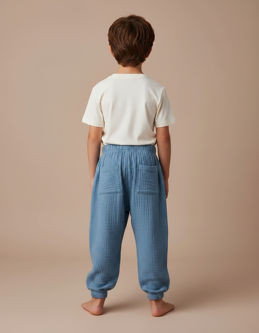 Pantalon Fluide Bleu Ciel Coton Ample Décontracté Enfant - vue 2