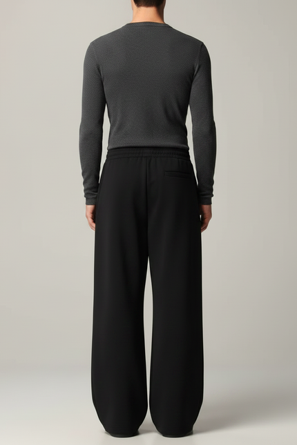 Pantalon Fluide Noir Ample Décontracté Homme Coton - Molleton - vue 2