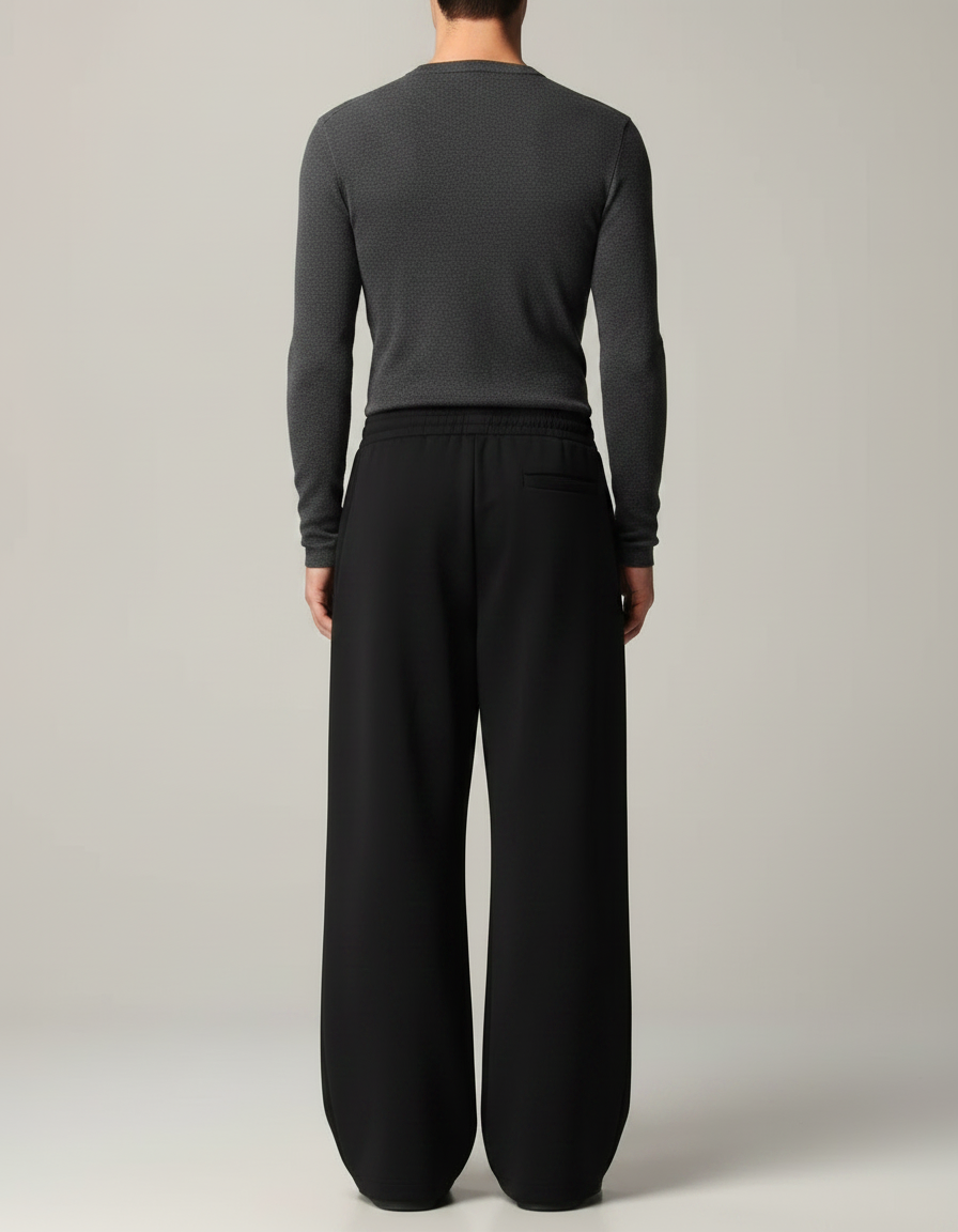 Pantalon Fluide Noir Ample Décontracté Homme Coton - Molleton - vue 2