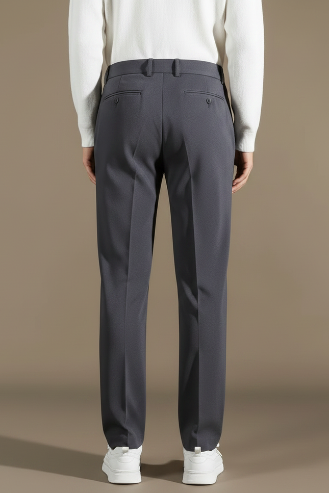 Pantalon Fluide Gris Droit Plissé Élégant Homme - Polyester - vue 2