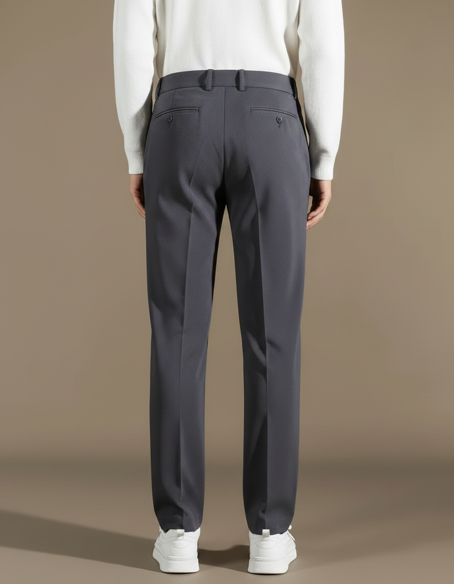 Pantalon Fluide Gris Droit Plissé Élégant Homme - Polyester - vue 2