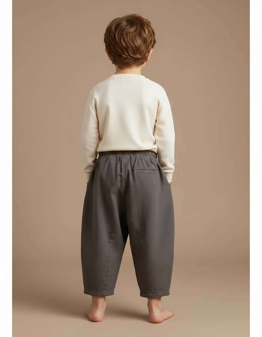 Pantalon Fluide Gris Ample Coton Décontracté Enfant - vue 2