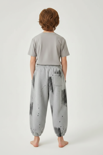 Pantalon Fluide Gris Ample Imprimé Décontracté Enfant - Molleton - vue 2