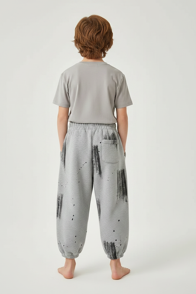Pantalon Fluide Gris Ample Imprimé Décontracté Enfant - Molleton - vue 2