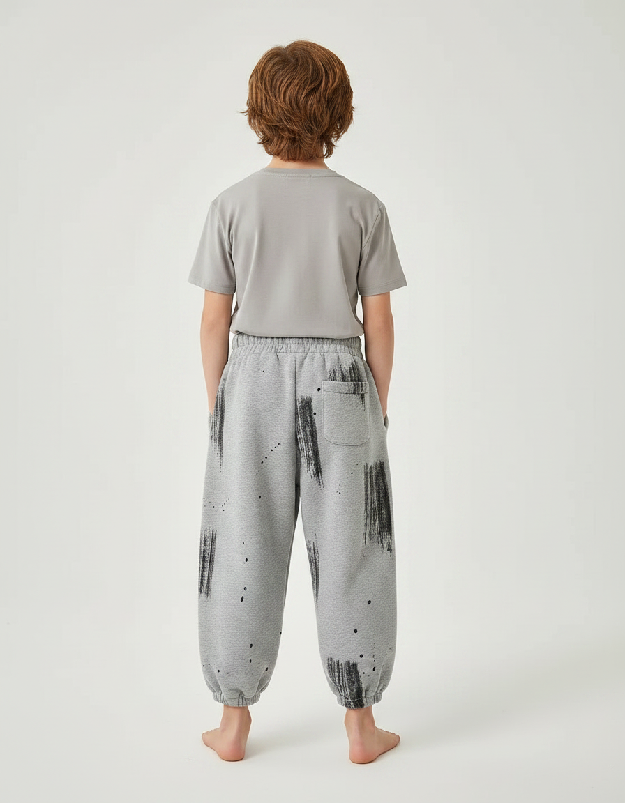Pantalon Fluide Gris Ample Imprimé Décontracté Enfant - Molleton - vue 2