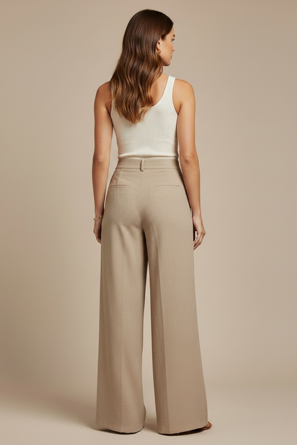 Pantalon Fluide Beige Ample Taille Haute Décontracté - Viscose - vue 2