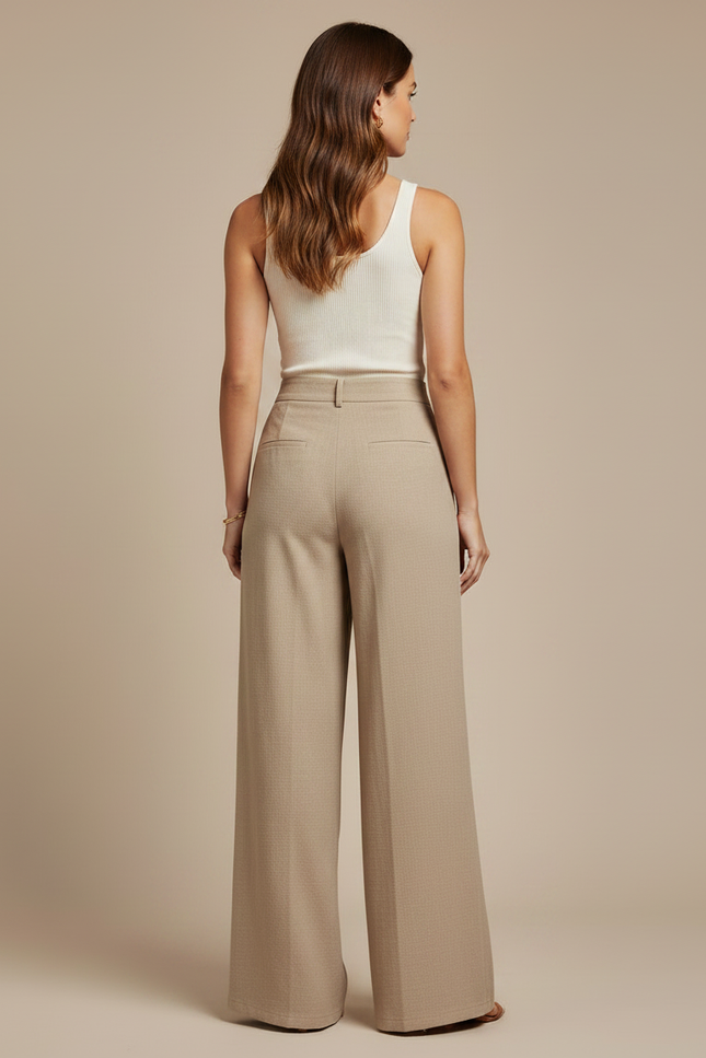Pantalon Fluide Beige Ample Taille Haute Décontracté - Viscose - vue 2