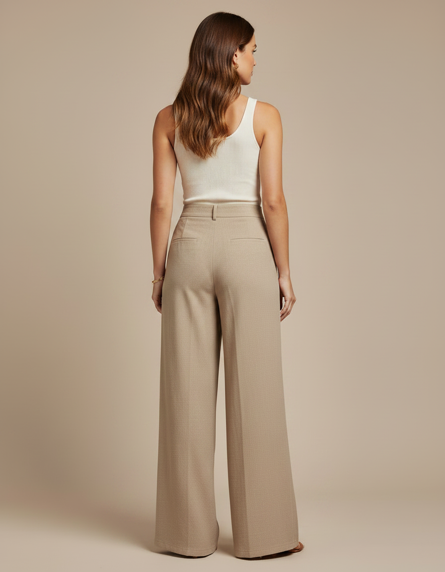 Pantalon Fluide Beige Ample Taille Haute Décontracté - Viscose - vue 2