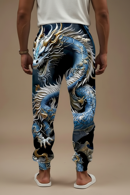 Pantalon Fluide Dragon Bleu Ample Décontracté Homme - Polyester - vue 2