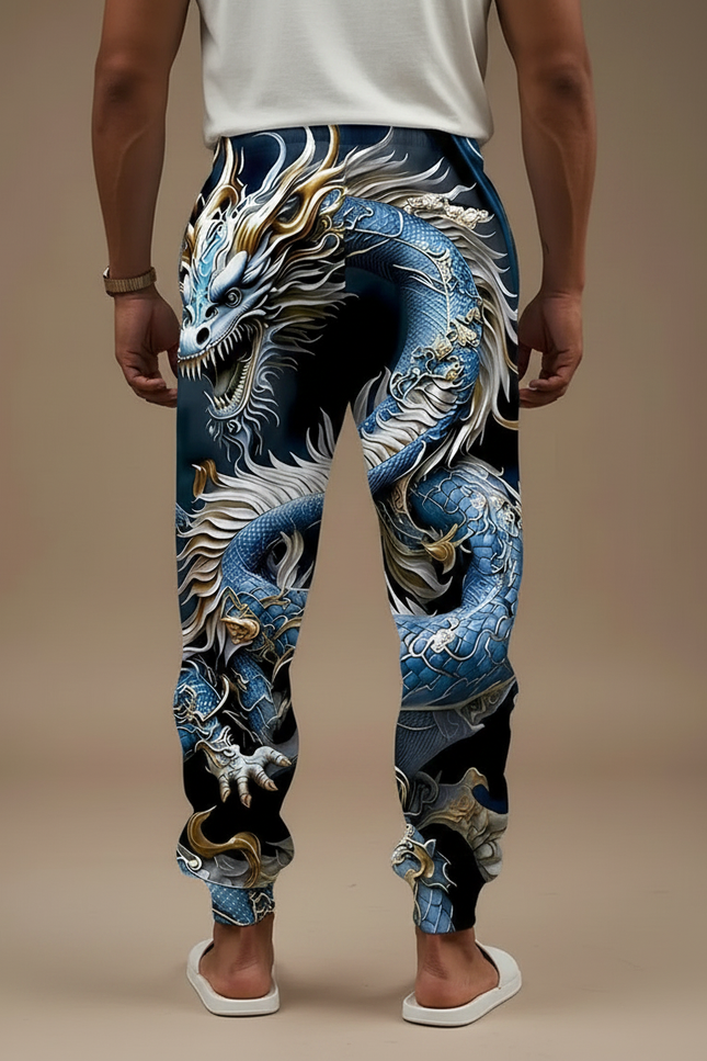 Pantalon Fluide Dragon Bleu Ample Décontracté Homme - Polyester - vue 2