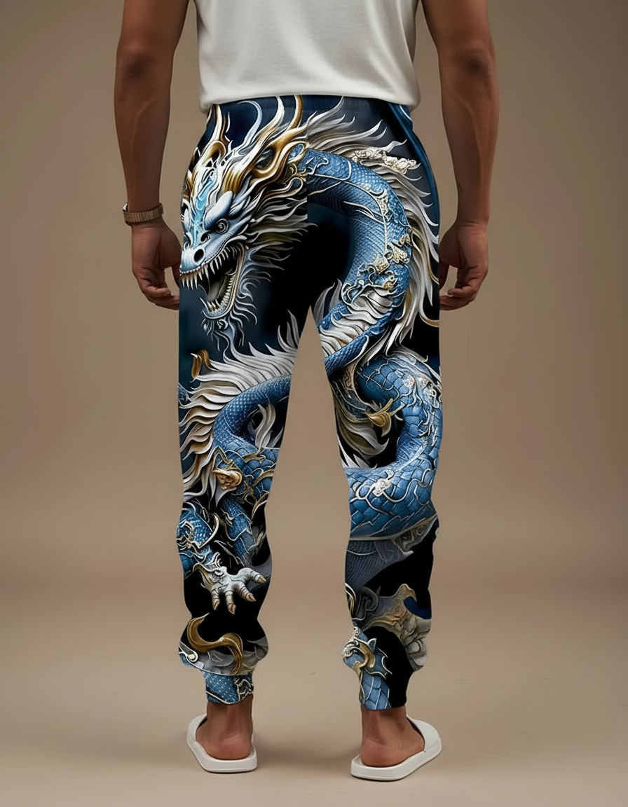 Pantalon Fluide Dragon Bleu Ample Décontracté Homme - Polyester - vue 2
