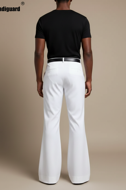 Pantalon Fluide Blanc Évasé Vintage Homme Élégant - Polyester - vue 2