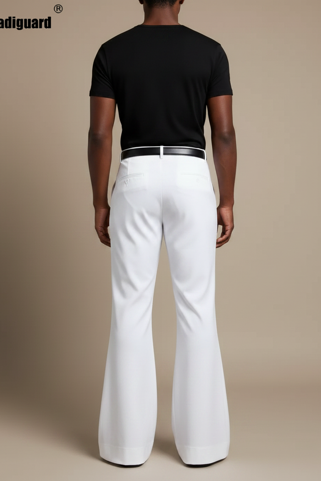 Pantalon Fluide Blanc Évasé Vintage Homme Élégant - Polyester - vue 2