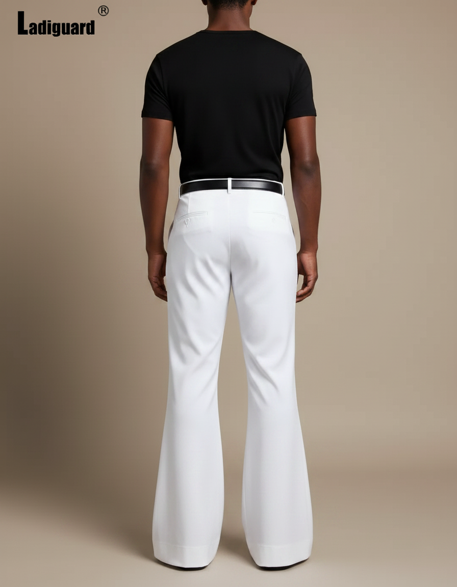 Pantalon Fluide Blanc Évasé Vintage Homme Élégant - Polyester - vue 2