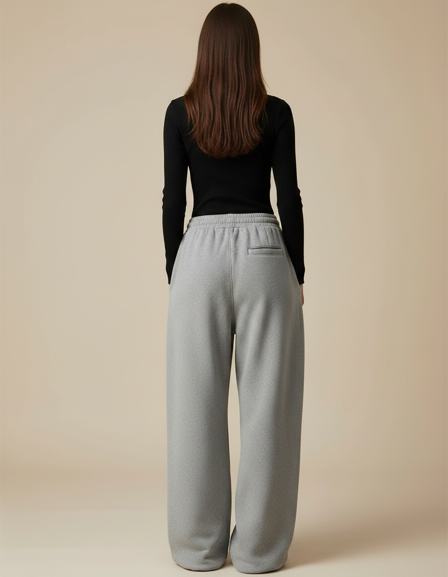 Pantalon Fluide Gris Ample Sport Décontracté Cordon - Molleton - vue 2