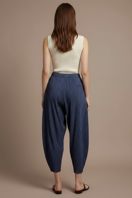 Pantalon Fluide Rayé Bleu - Polyester - vue 2