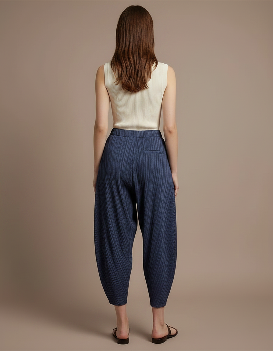 Pantalon Fluide Rayé Bleu - Polyester - vue 2
