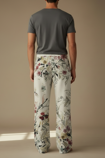 Pantalon Fluide Lin Imprimé Floral Ample Décontracté Homme - vue 2