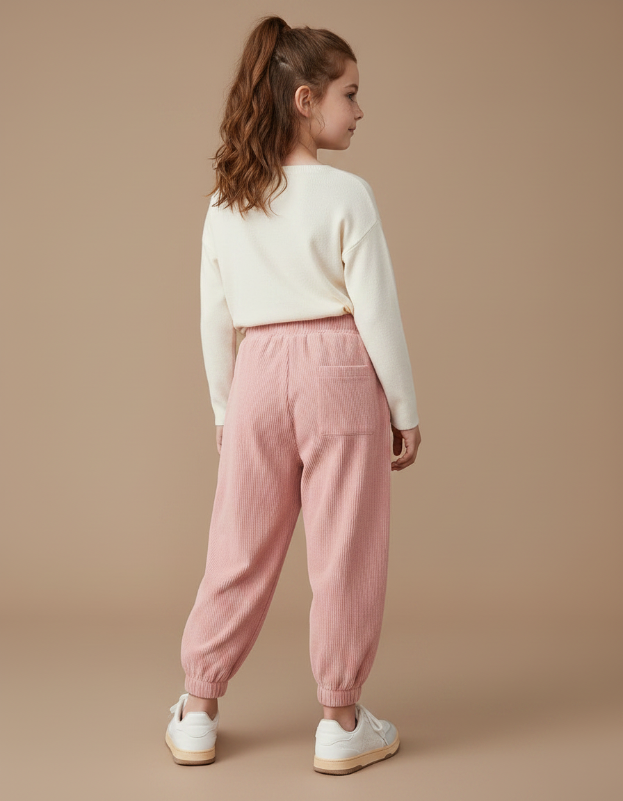 Pantalon Fluide Côtelé Rose Ample Brodé Lapin Fille - Cordé - vue 2