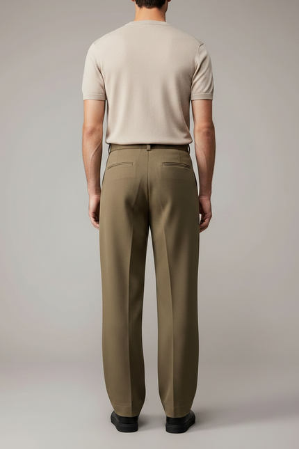 Pantalon Fluide Kaki Droit Plissé Homme Décontracté - Polyester - vue 2