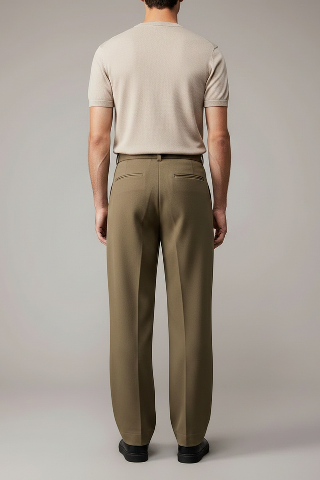 Pantalon Fluide Kaki Droit Plissé Homme Décontracté - Polyester - vue 2
