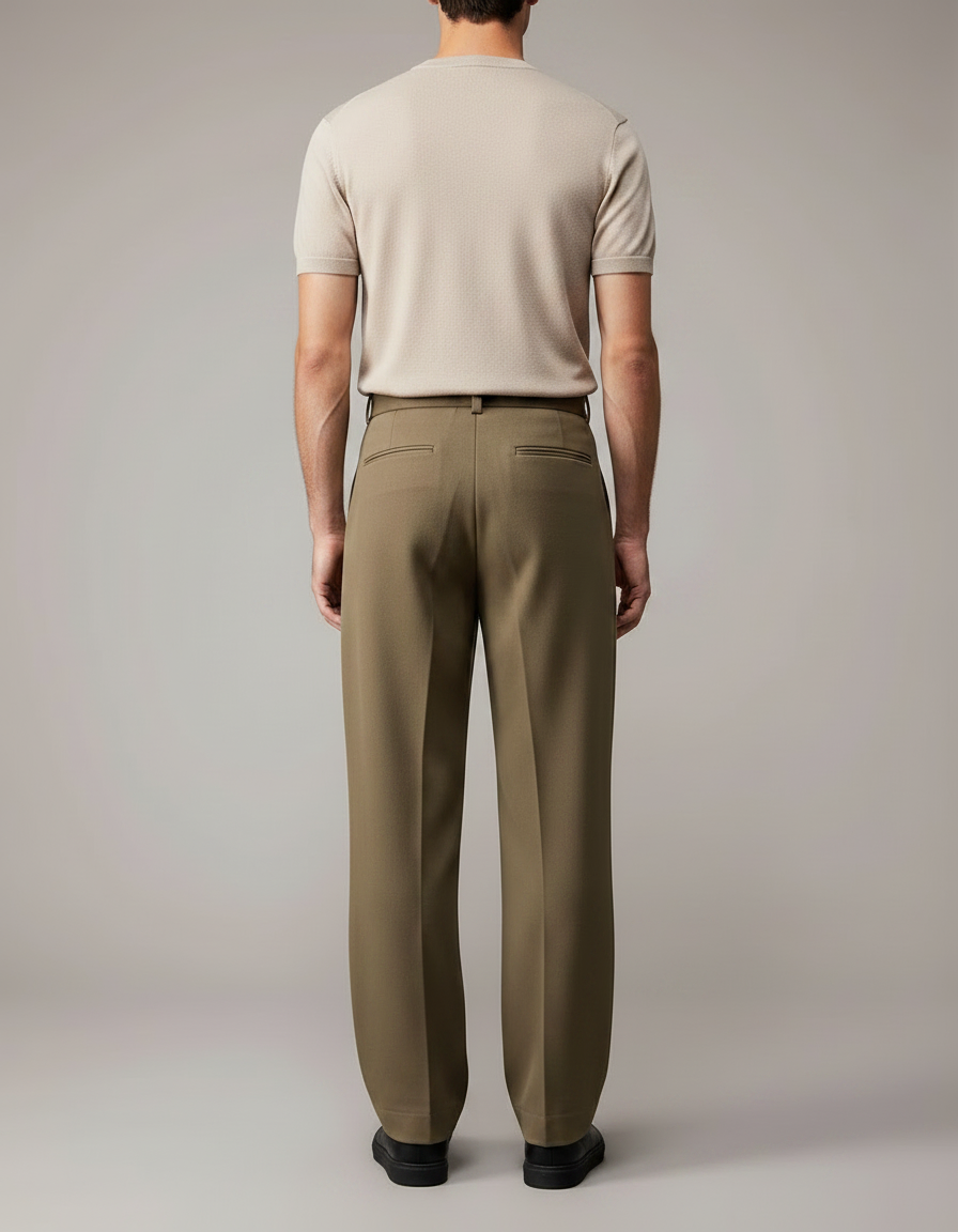 Pantalon Fluide Kaki Droit Plissé Homme Décontracté - Polyester - vue 2