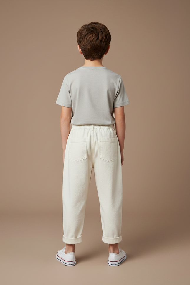Pantalon Fluide Écru Ample Coton Enfant Unisexe - Beige - vue 2