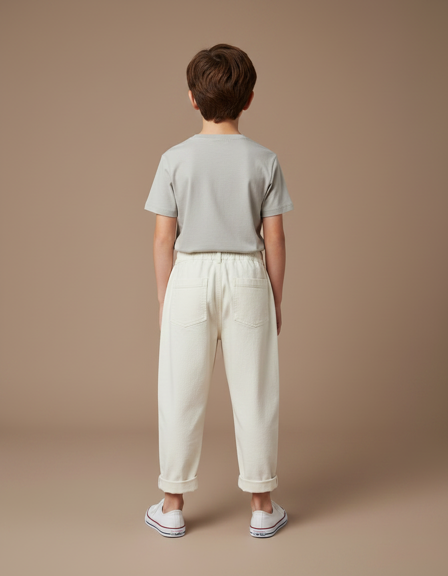 Pantalon Fluide Écru Ample Coton Enfant Unisexe - Beige - vue 2