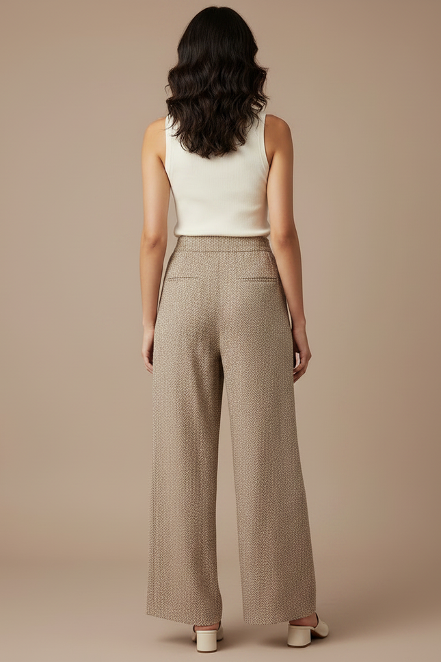 Pantalon Fluide Écru Imprimé Ample Taille Haute Femme - Viscose - vue 2