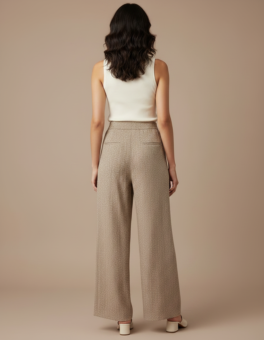 Pantalon Fluide Écru Imprimé Ample Taille Haute Femme - Viscose - vue 2