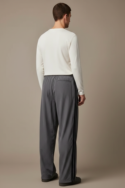 Pantalon Fluide Gris Ample Rayé Décontracté Homme - Polyester - vue 2