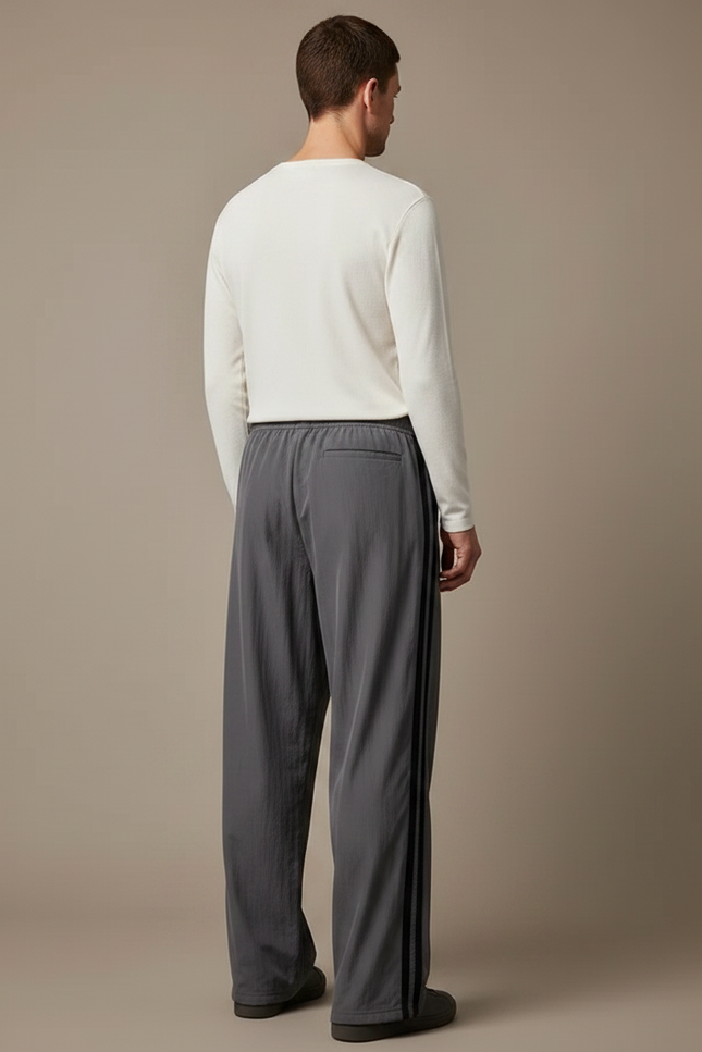 Pantalon Fluide Gris Ample Rayé Décontracté Homme - Polyester - vue 2