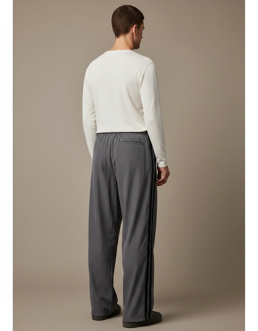 Pantalon Fluide Gris Ample Rayé Décontracté Homme - Polyester - vue 2