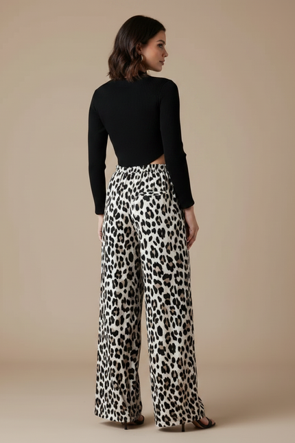 Pantalon Fluide Léopard Taille Haute Ample Imprimé Animal - Viscose - vue 2