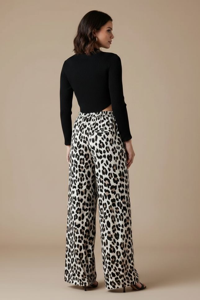 Pantalon Fluide Léopard Taille Haute Ample Imprimé Animal - Viscose - vue 2