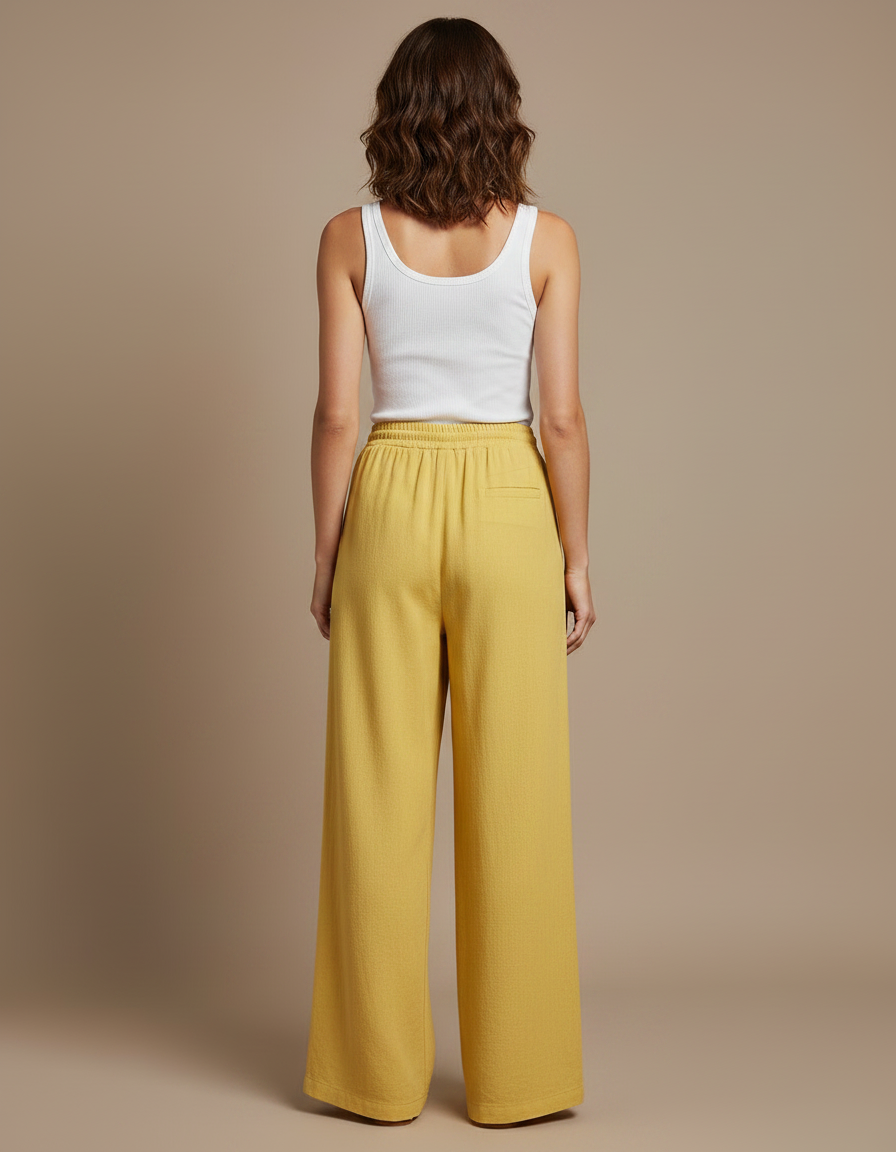 Pantalon Fluide Moutarde Femme - Jaune Lin - vue 2