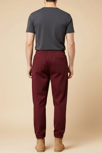 Pantalon Fluide Bordeaux Coton Ample Décontracté Homme - vue 2