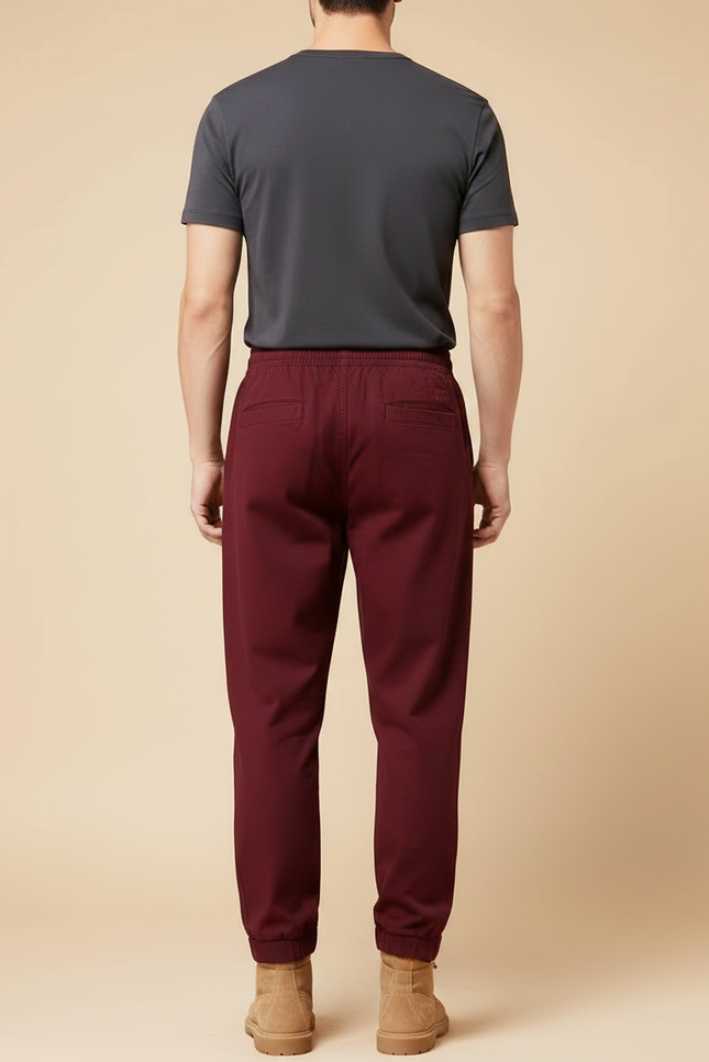 Pantalon Fluide Bordeaux Coton Ample Décontracté Homme - vue 2