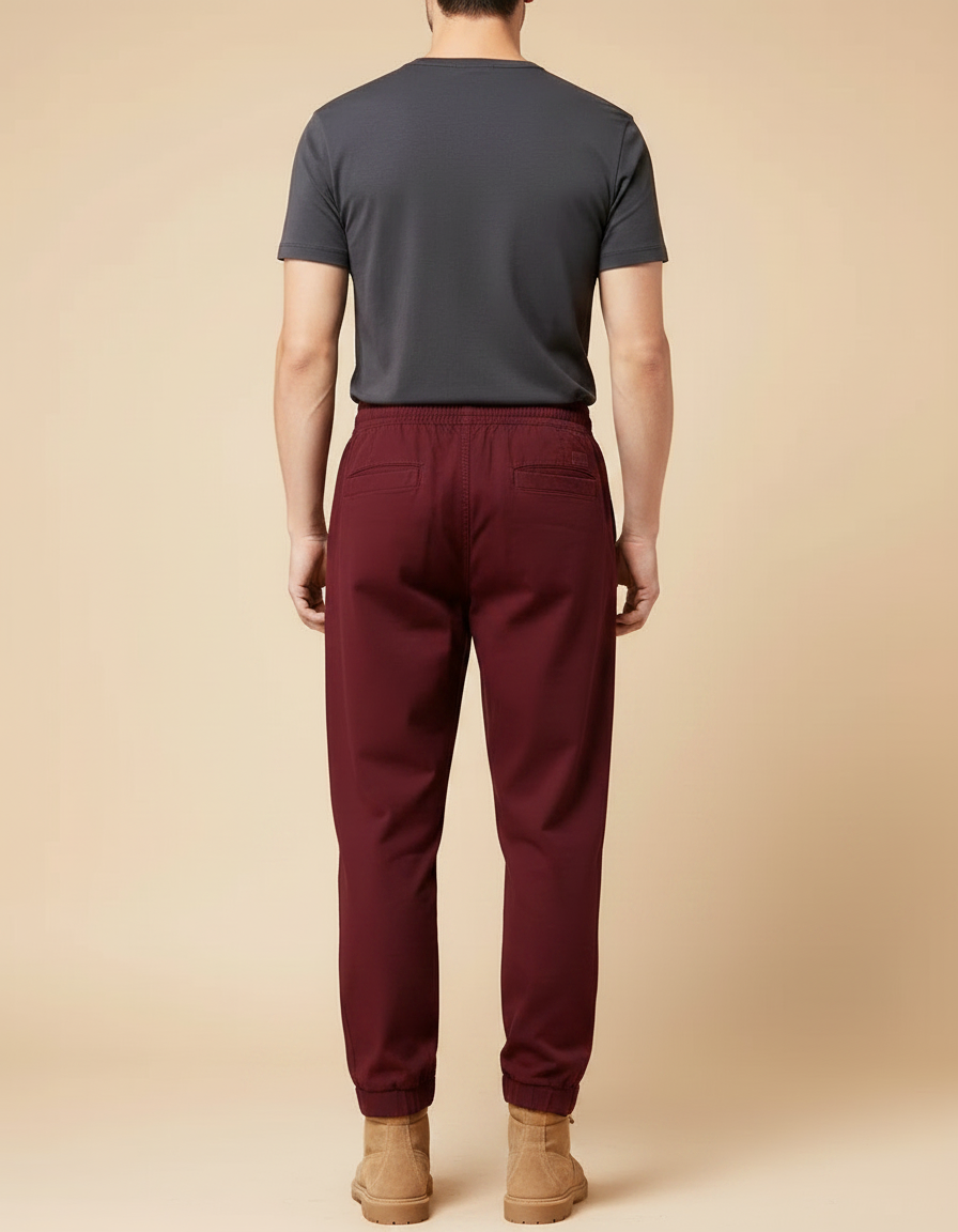 Pantalon Fluide Bordeaux Coton Ample Décontracté Homme - vue 2