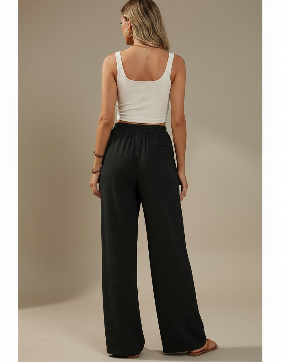 Pantalon Fluide Noué - Noir Viscose - vue 2