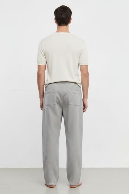 Pantalon Fluide Gris Ample Cordon Décontracté Coton - Molleton - vue 2