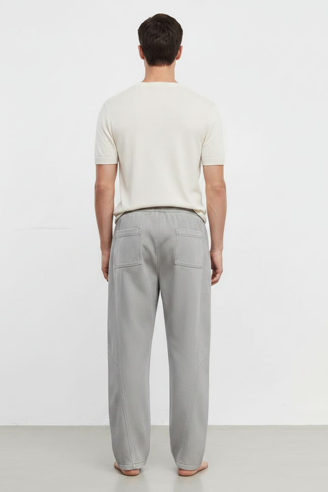 Pantalon Fluide Gris Ample Cordon Décontracté Coton - Molleton - vue 2
