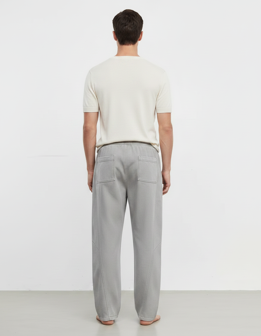 Pantalon Fluide Gris Ample Cordon Décontracté Coton - Molleton - vue 2