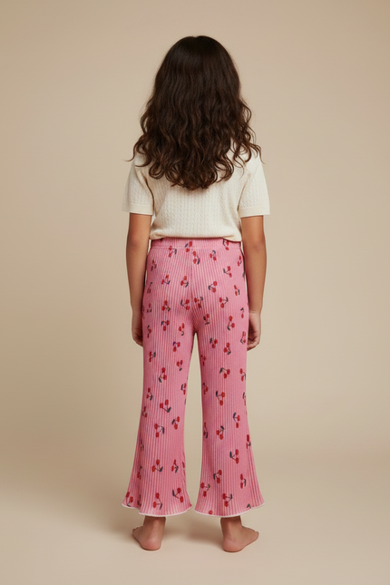 Pantalon Fluide Rose Plissé Évasé Cerises Fille - Maille - vue 2
